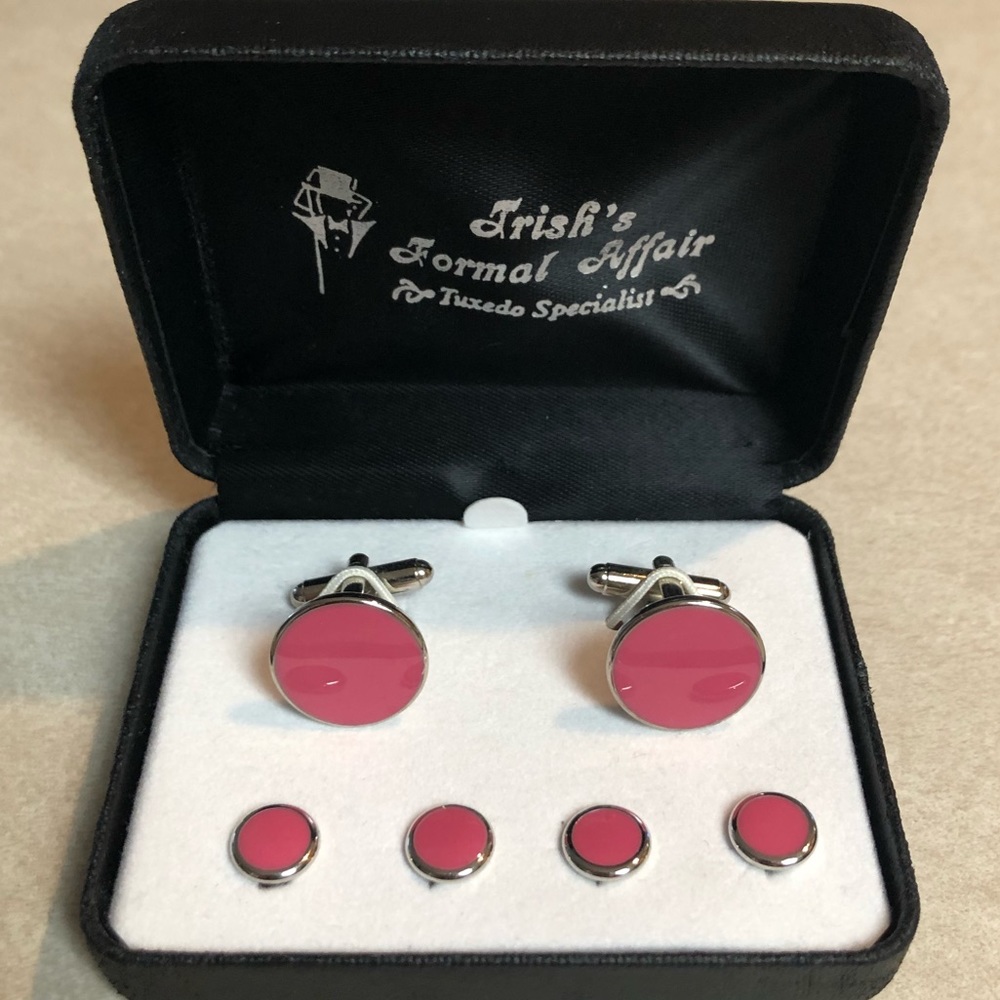 Hot Pink Studs & Cuff Link Set - Picture 4 of 4